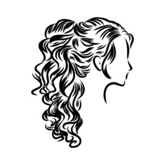 Fototapeta na wymiar Woman with stylish classic bun with perfect eyebrow shaped and full. Illustration of business hairstyle with natural long hair.