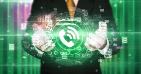 Businessman holding technology icon concept