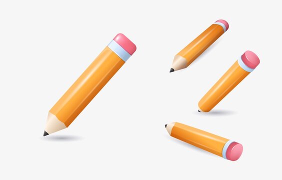 A set of 3d pencils for drawing from different sides , angles . Realistic Vector illustration . Isolated on a white background