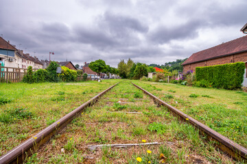 Railway in Normandy, summer season - France.