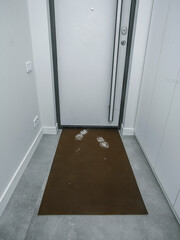 rubber door mat, front door, home with traces of dirt and snow
- 488566299
