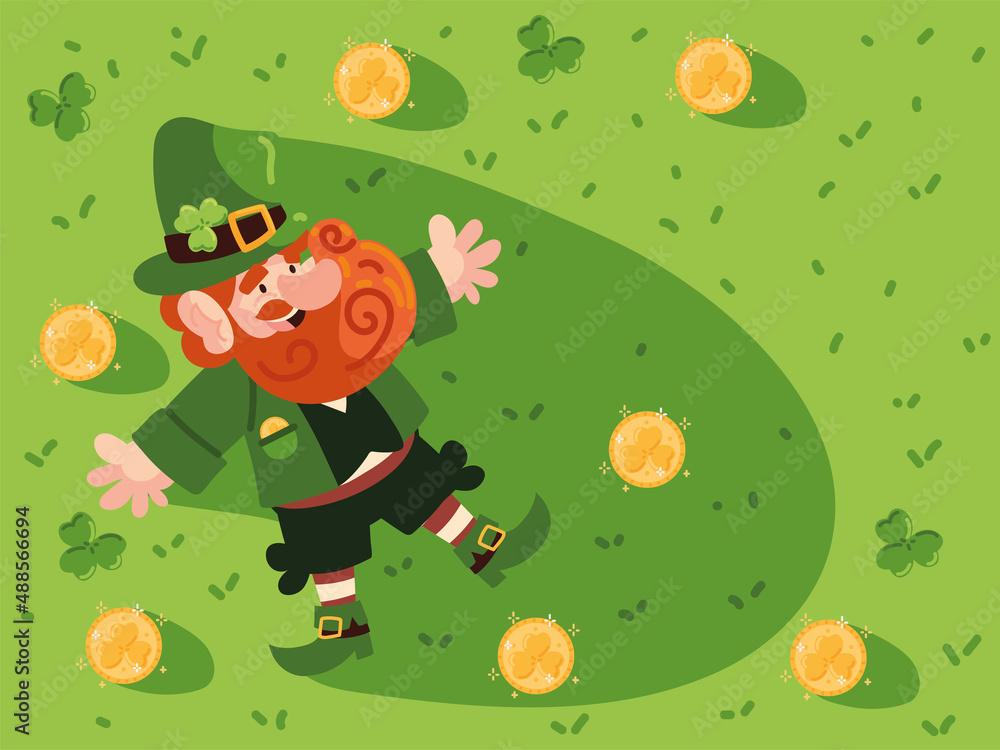 Poster leprechaun with coins