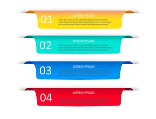A set of multi-colored banners with numbers. Bright, isolated infographic label templates. 4 steps for presentation.
  Vector illustration.