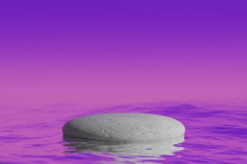 Natural stone podium with texture in water purple background 3d illustration