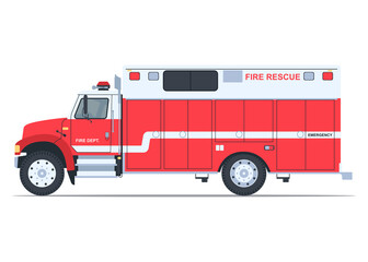Fire Truck Side View Flat Illustration