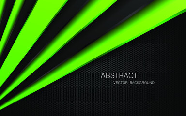 Abstract multi layer overlapping black and green lines on dark steel mesh background with space for design. modern technology innovation concept background
