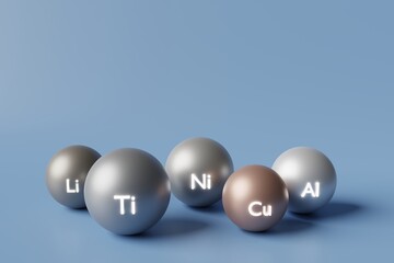 Metal balls, material for electric vehicles. Copy space background 3d illustration
