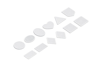 Blank white embroidered patch mockup, different types, isolated