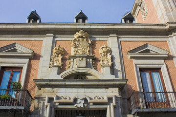 Fototapeta na wymiar Fragment of Old Town Hall (or Casa de La Villa) in Madrid, Spain 