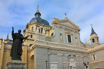 Fototapeta na wymiar Sculpture of the St. Paul near Almudena Cathedral in Madrid, Spain 