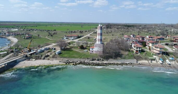 Aerial footage of the oldest lighthouse on the balkan peninsular, Shabla, Bulgaria