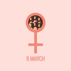 International women's day minimalist card with faces women's pink.