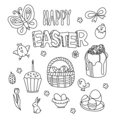 Easter set in doodle style for design. Vector graphics.