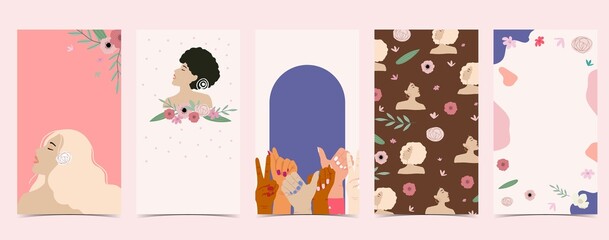 Woman's day background for social media with hand,face,flower