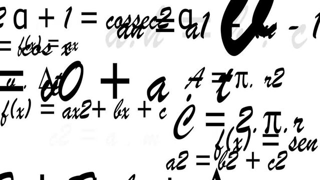 Animation of mathematical and physical formulas. Numbers and formulas scrolling across the screen. math animation on white background. Typing in abstract digital space