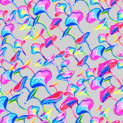 Fototapeta premium Watercolor pattern mushrooms, autumn background,