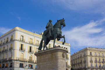 Monument to King Carlos III  at Puerta Del Sol Plaza in Madrid, Spain 