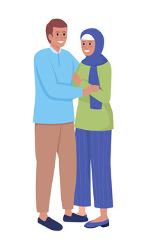 Smiling Couple Semi Flat Color Vector Characters. Standing Figures. Full Body People On White. Happy Pair Embracing Simple Cartoon Style Illustration For Web Graphic Design And Animation