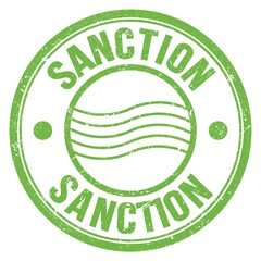 SANCTION text written on green round postal stamp sign