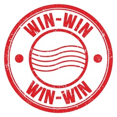 WIN-WIN text written on red round postal stamp sign