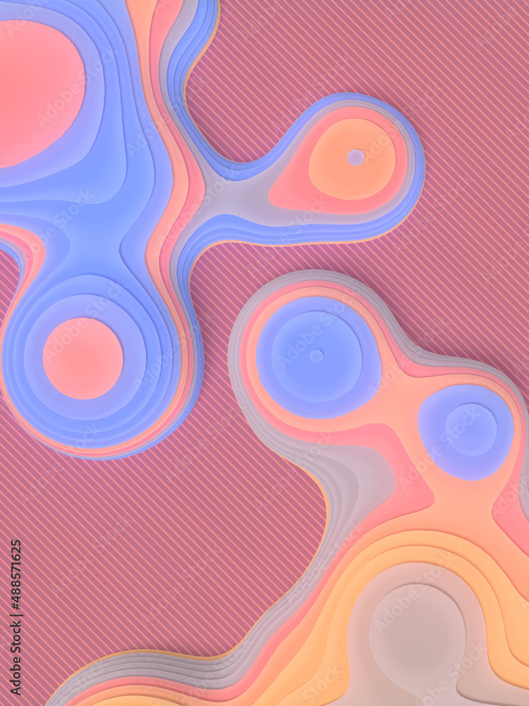 Poster 3d rendering abstract striped metaball. Digital illustration. Abstract geometric background