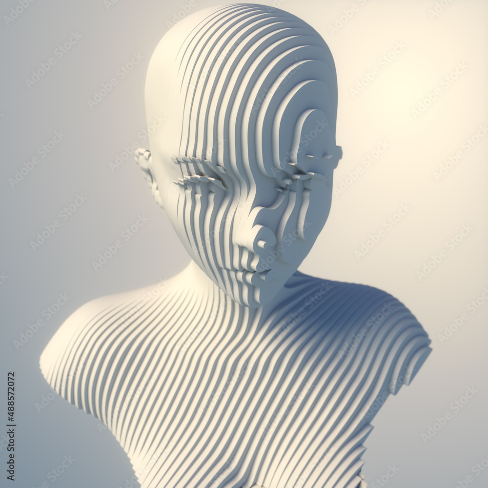 Aufkleber abstract sculpture of a womans bust composed of thin white slices. 3d rendering digital illustration