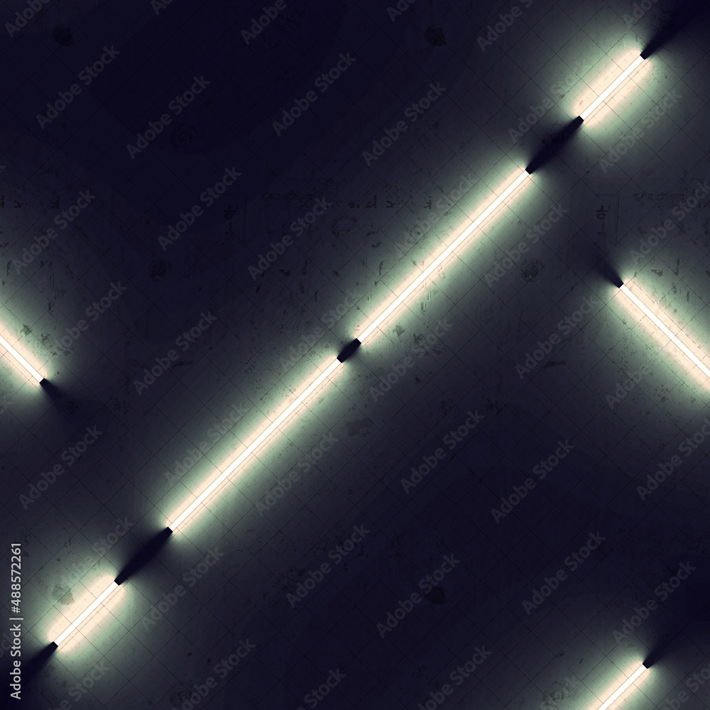 Aufkleber fluorescent lamps on a dark concrete surface. abstract geometric background. 3d rendering digital il