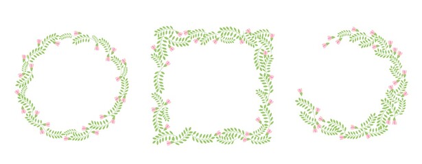 Set of vector frame templates with leaves and flowers on a transparent background