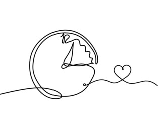 Abstract clock with heart as line drawing on white background. Vector