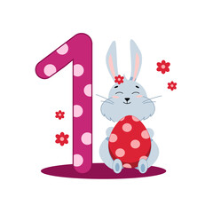 number one and gray easter bunny with egg