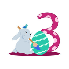 number three and a gray easter bunny coloring an egg