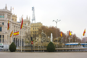 Cibeles Fountain on Plaza de Cibeles in Madrid, Spain