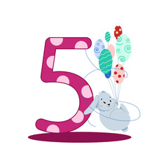 number five and gray easter bunny with balloons