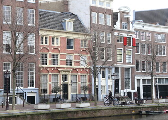 Amsterdam Singel Canal Street View with Traditional Architecture, Netherlands
