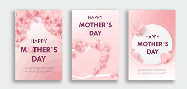 mother's day concept, vertical banners set. Vector illustration. red and pink paper hearts frame.