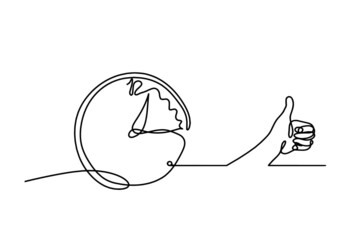 Abstract clock with hand as line drawing on white background. Vector