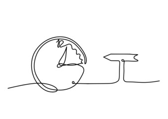 Abstract clock with arrow as line drawing on white background. Vector