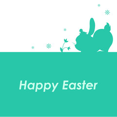 happy easter lettering with green easter background with bunny