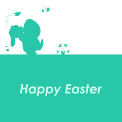happy easter lettering with green easter background with bunny and egg