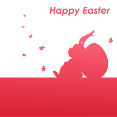 lettering happy easter with red easter background with bunny and egg