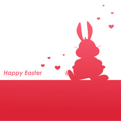 lettering happy easter with red easter background with bunny and hearts