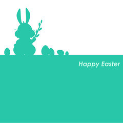 happy easter lettering with green easter background with bunny and willow