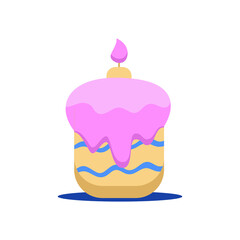 Easter cake with pink icing and a candle