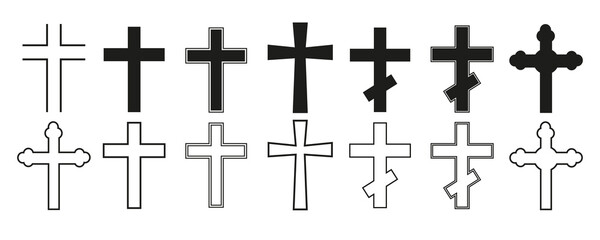 Christian crosses illustration icon set. Different forms.  Vector illustration