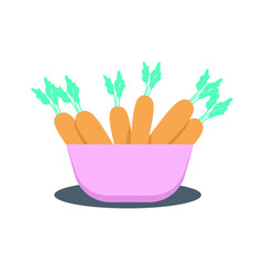 pink bowl with young orange carrots