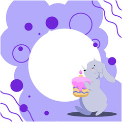 soapy gray hare with a festive cupcake in its paws