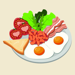 American-style breakfast with egg and bacon and beans