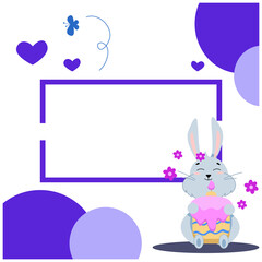 soapy gray hare with birthday cupcake on white and purple