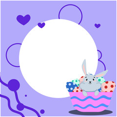 soapy gray hare in a basket of eggs