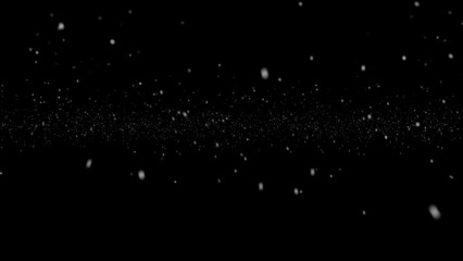 Falling down real snowflakes, heavy snow, snowstorm weather, snow fog on a black background. abstract Flying dust particles on a black background. © Creative Design